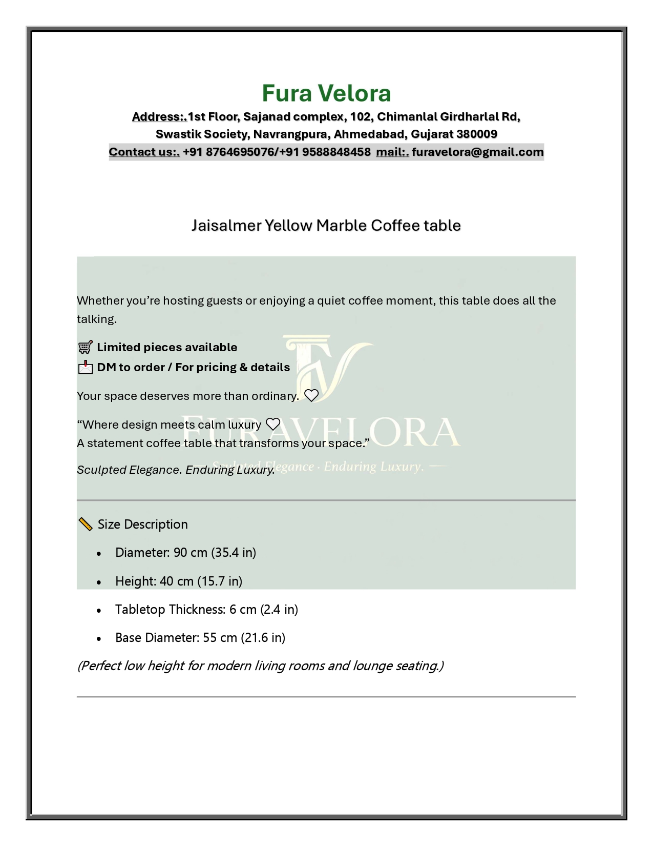 Jaisalmer Yellow Marble Coffee & Tea table (FV-002)