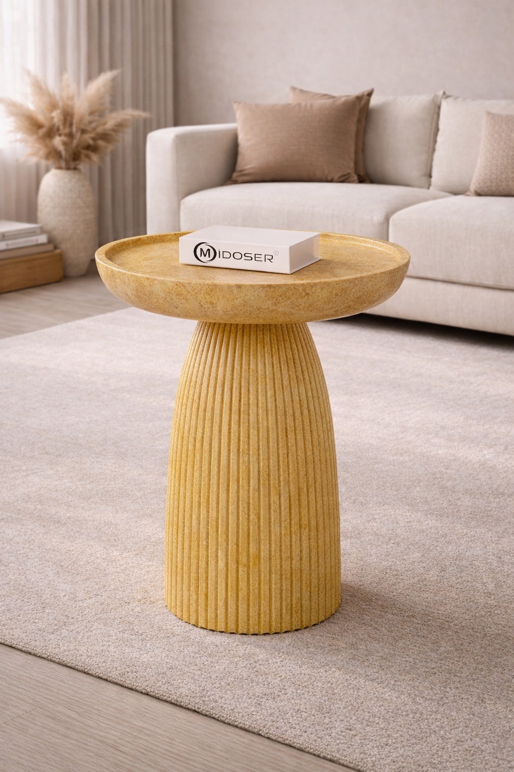 Jaisalmer Yellow Stone/ Marble Pedestal Side Table (FV-003)